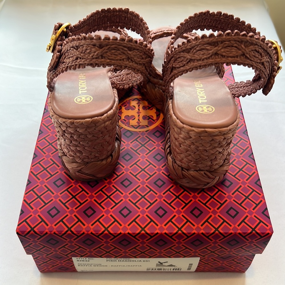 Excellent Tory Burch Rafia Wedge with Box - Picture 5 of 8